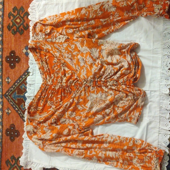 Free People top size S. Color orange/cream. Cotton/modal. Made in India. - Picture 5 of 10